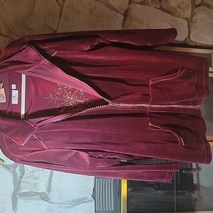 Quacker Factory Set Velour Bedazzled Full Zip Track Jacket with Top 3X Gold